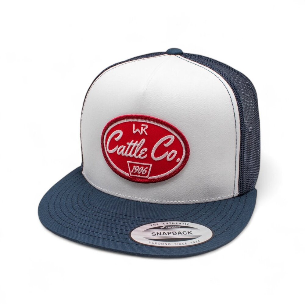 Whiskey Bent Cattle Co. Patch Flat Brim Navy & White Mesh Snapback